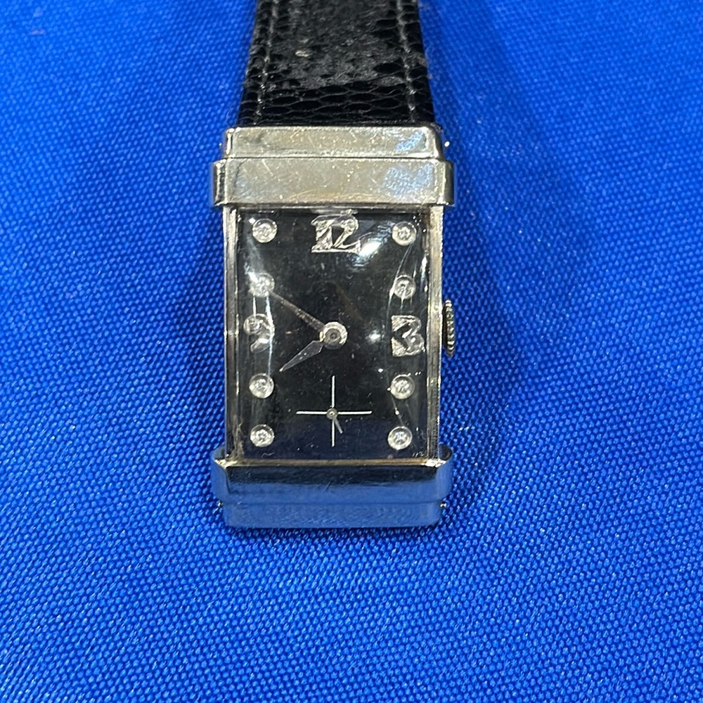 Vintage Hamilton Top Hat Model in 14k White Gold with Black Diamond Dial.